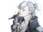  1boy bandaged_hand bandages bangs bespectacled cigarette closed_eyes coat edmond_dantes_(fate) fate/grand_order fate_(series) glasses highres holding koshika_rina long_hair male_focus open_mouth silver_hair smoking solo wavy_hair white_hair 