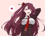  1girl bangs blazer citron80citron commentary eyebrows_visible_through_hair framed_breasts girls_frontline hair_ribbon half_updo heart jacket long_hair necktie one_side_up purple_hair red_eyes red_necktie red_neckwear red_ribbon ribbon signature solo spoken_heart wa2000_(girls&#039;_frontline) 