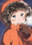  1boy be_(ronironibebe) blonde_hair blue_eyes blush gloves hood hood_up kenny_mccormick open_mouth parka solo south_park upper_body visible_air 