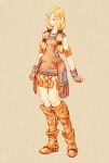  1girl blonde_hair breasts brown_eyes closed_mouth dress final_fantasy final_fantasy_tactics full_body geomancer_(fft) hair_ornament highres long_hair parody shinichi_kobe simple_background solo style_parody twintails white_background 