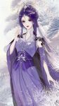  1girl absurdres china_dress chinese_clothes dress hair_ornament highres hong_shan_shi_ling long_hair purple_hair qin_shi_ming_yue sparkle vegetation violet_eyes weibo_id white_background zi_nu_(qin_shi_ming_yue) 