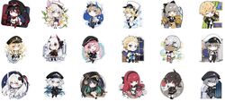  artist_request bamboo bianca_(punishing_grey_raven) black_hair blonde_hair cape captain_uniform chair changyu_(punishing:_gray_raven) chibi chrome_(punishing:_gray_raven) ella_(punishing:_gray_raven) flower grey_hair hair_ornament hairclip headband heterochromia highres horns kamui_(punishing:_gray_raven) karenina_(punishing:_gray_raven) lee_(punishing:_gray_raven) liv_(punishing:_gray_raven) lucia_(punishing:_gray_raven) luna_(punishing:_gray_raven) moon nanami_(punishing_gray_raven) official_art paint paintbrush painting patterned_background plant ponytail punishing:_gray_raven qu_(punishing:_gray_raven) redhead rose sophia_(punishing_grey_raven) stairs star_(symbol) star_print tea twintails uniform vera_(punishing:_gray_raven) watanabe_(punishing:_gray_raven) white_hair window 