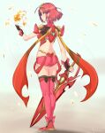  1girl aegis_sword_(xenoblade) agnus-dei bangs black_gloves breasts earrings fingerless_gloves gloves highres jewelry large_breasts pyra_(xenoblade) red_eyes red_legwear red_shorts redhead short_hair short_shorts shorts solo swept_bangs sword thigh-highs tiara weapon xenoblade_chronicles_(series) xenoblade_chronicles_2 