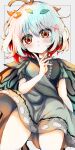  1girl absurdres antennae aqua_hair blush brown_eyes butterfly_wings closed_mouth dress eternity_larva eyebrows_visible_through_hair fairy fingernails green_dress green_nails hair_between_eyes highres kayon_(touzoku) nail_polish short_hair short_sleeves solo touhou wings 