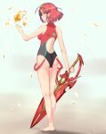  1girl agnus-dei bangs black_swimsuit competition_swimsuit covered_collarbone covered_navel gem headpiece highres one-piece_swimsuit pyra_(pro_swimmer)_(xenoblade) pyra_(xenoblade) red_eyes red_swimsuit redhead ribbed_swimsuit short_hair strapless strapless_swimsuit swept_bangs swimsuit tiara two-tone_swimsuit xenoblade_chronicles_(series) xenoblade_chronicles_2 