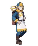  1boy absurdres backpack bag baseball_cap belt blonde_hair boots brown_bag brown_belt brown_footwear closed_mouth full_body grey_eyes hair_over_one_eye hat highres holding_strap long_sleeves looking_at_viewer male_focus official_art pokemon pokemon_(game) pokemon_legends:_arceus short_hair smile solo standing transparent_background volo_(pokemon) 