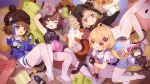  absurdres bare_arms blonde_hair blue_eyes brown_hair character_request copyright_request feet highres long_hair looking_at_viewer no_shoes one_eye_closed open_mouth pantyhose red_eyes short_hair socks soles thigh-highs tsubasa_tsubasa twintails white_legwear yellow_eyes 