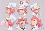  1girl akizuki_ryou_(gakuen_kumikyoku) character_sheet dated grey_background highres jakuzure_nonon kill_la_kill multiple_views official_art pink_hair profile simple_background third-party_edit third-party_watermark 