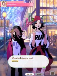  black_hair brown_hair clothes_around_waist crying_emoji emoji highres jacket jacket_around_waist looking_at_viewer meme narita_taishin_(umamusume) shirt umamusume why_dis_ninja_look_so_mad_(meme) winning_ticket_(umamusume) 