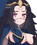  1girl black_hair breasts circlet closed_mouth facial_mark fire_emblem fire_emblem_fates large_breasts long_hair looking_at_viewer nyx_(fire_emblem) red_eyes solo thigh_high_tavi turtleneck upper_body veil 