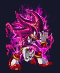  1boy absurdres dragon_ball dragon_ball_super full_body highres kornart male_focus purple_fur shadow_the_hedgehog simple_background smirk solo sonic_(series) ultra_ego_(dragon_ball) violet_eyes 