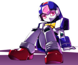  1girl android colored_skin convenient_leg highres humanoid_robot medarot no_mouth pink_eyes purple_skirt red_shoes robot robot_girl sailormate sanbonzuno shoes sitting skirt solo white_skin 