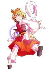  1girl alphes_(style) animal_print bishamonten&#039;s_pagoda black_hair black_ribbon black_shoes blonde_hair commentary_request dairi dress frills full_body hagoromo hair_ornament highres holding large_variant_set legs_apart loafers long_sleeves multicolored_hair o-ring pants pants_under_dress parody ribbon shawl shoes short_hair socks solo streaked_hair style_parody tachi-e tiger_print toramaru_shou touhou transparent_background two-tone_hair variant_set white_pants white_socks wide_sleeves 