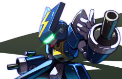  arm_cannon armor assault_visor blue_armor blue_helmet cyandog green_visor helmet humanoid_robot mask medarot mouth_mask robot sanbonzuno solo weapon 