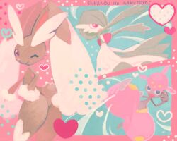  3girls bad_id bad_tumblr_id brown_fur colored_skin dress furry furry_female gardevoir green_hair green_skin grey_skin heart lopunny medicham multicolored_skin multiple_girls one_eye_closed pokemon pokemon_(creature) pokemon_mystery_dungeon pokemon_mystery_dungeon:_explorers_of_time/darkness/sky smile sweetholic two-tone_skin white_dress white_skin 