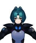  antenna_hair artist_request bangs blue_hair brown_eyes eyebrows_behind_hair flat_chest fortified_suit looking_at_viewer muvluv muvluv_alternative official_art parted_bangs pilot_suit project_mikhail short_hair skin_tight smile transparent_background upper_body yoroi_mikoto 
