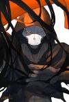  1boy absurdres black_skin colored_skin fate/stay_night fate_(series) fingernails glowing glowing_hand hassan_of_the_cursed_arm_(fate) highres hood male_focus mask metalfrog orange_eyes signature skull_mask 