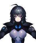  1girl artist_request ayamine_kei bangs breasts eyebrows_behind_hair fortified_suit frown large_breasts medium_hair muvluv muvluv_alternative official_art pilot_suit project_mikhail skin_tight solo transparent_background upper_body v-shaped_eyebrows violet_eyes 