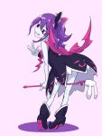  1girl black_dress black_sclera colored_sclera colored_skin demon_girl dress full_body hair_ornament long_hair looking_at_viewer musume_(yuunama) open_mouth pointy_ears purple_hair purple_skin simple_background sleeveless sleeveless_dress solo tokuyoshoyu v_yuusha_no_kuse_ni_namaiki_da_r yuusha_no_kuse_ni_namaiki_da 