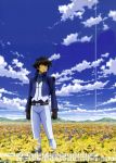  calendar cloud clouds flower gloves gundam gundam_00 mountain orbital_elevator setsuna_f_seiei short_hair space_elevator uniform 