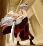  animal_ears detached_sleeves hat highres inubashiri_momiji red_eyes ruka short_hair solo sword tail tokin_hat touhou weapon white_hair wolf_ears wolf_tail 