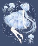  barefoot bubble dress hat highres izumi_(maiko) jellyfish long_hair original personification ponytail silver_hair very_long_hair 