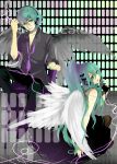  dual_persona formal genderswap green_eyes green_hair hatsune_miku hatsune_mikuo headphones microphone microphone_stand ponytail shinn_(artist) sitting studio_microphone vocaloid wings 