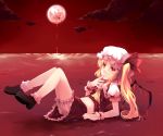  1girl blonde_hair flandre_scarlet hat moon ponytail red_eyes shin_(new) short_hair side_ponytail solo touhou wings 