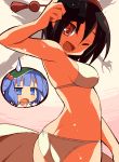  :d armpits ass bikini breasts camera hat kawashiro_nitori looking_back oekaki open_mouth red_eyes shameimaru_aya short_hair sideboob smile sweatdrop swimsuit tokin_hat touhou wet white_bikini wink 