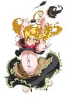  blonde_hair bloomers blurry braid broom constricted_pupils depth_of_field falling forehead grin hat hat_removed headwear_removed highres kage_houshi kirisame_marisa long_hair simple_background smile touhou witch_hat yellow_eyes 