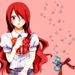  blush bow ichimatsu_shiro kirijou_mitsuru persona persona_3 red_eyes redhead ribbon school_uniform solo 