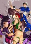  ass braid cammy_white chun-li error glowing_eye han_juri highres kazakami_yuu multiple_girls pantyhose simuka smile street_fighter street_fighter_iv twin_braids 