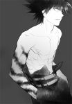  black_hair hiei kiosque male monochrome sarashi shirtless solo tattoo yu_yu_hakusho yuu_yuu_hakusho 
