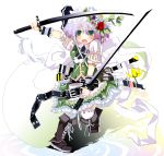  dual_wielding flower konpaku_youmu konpaku_youmu_(ghost) matsushita_yuu ribbon silver_hair touhou weapon 