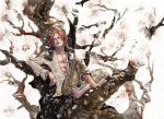  barefoot cherry_blossoms highres kusaco male one_piece petals red_hair redhead scar shanks solo tree wallpaper 