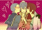  asbel_lhant blue_hair blush brothers brown_hair closed_eyes english gradient gradient_background heart heart_background hubert_ozwell kerri_lhant mother_and_son multiple_boys purple_background ria siblings tales_of_(series) tales_of_graces yellow_background 