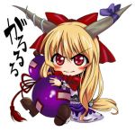  chibi gourd hirayama-h horns ibuki_suika long_hair lowres red_eyes ribbon touhou 