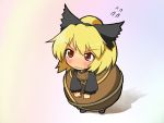  [] angry blonde_hair blush bow chibi flying_sweatdrops from_above hair_bow kurodani_yamame large_bow pout red_eyes solo standing sweatdrop touhou 