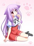  cat_ears hinata_keiichi kiriya_nozomi long_hair mayoi_neko_overrun! purple_hair red_eyes ribbon school_uniform 