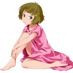  barefoot brown_eyes brown_hair dress error feet hands_on_feet idolmaster idolmaster_dearly_stars issei short_hair trap 