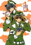  black_hair blue_eyes brown_eyes brown_hair clamp crossover hat marker_(medium) military military_uniform mokona official_art shirou_kamui short_hair traditional_media tsubasa_chronicle uniform x/1999 x_(manga) xiaolang 