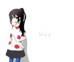  blue_legwear k-on! k_nekoneko listen!! long_hair nakano_azusa pantyhose polka_dot side_ponytail skirt smile solo 