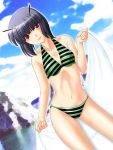  bikini cloud clouds ghost_sweeper_mikami hakkai highres lips luciola navel purple_hair red_eyes sky striped swimsuit 