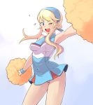  blonde_hair blue_eyes bowieknife cheerleader dress hairband heroman lina_(heroman) lina_davis long_hair minidress open_mouth panties payot pom_poms sleeveless sleeveless_dress solo sweat underwear wink 