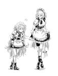  2girls alternate_hairstyle apron boots braid braided_ponytail chika_(keiin) clothes_lift cosplay curtsey dier_maid_(girls&#039;_frontline) frilled_skirt frills g11_(girls&#039;_frontline) g36_(girls&#039;_frontline) girls_frontline highres long_hair maid maid_apron maid_headdress multiple_girls skirt skirt_lift 