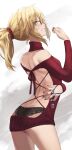  1girl bangs braid breasts fate/apocrypha fate_(series) french_braid hair_ornament hair_scrunchie highres looking_at_viewer mordred_(fate) mordred_(fate/apocrypha) parted_bangs red_scrunchie scrunchie smile tonee 
