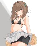  ... 1girl absurdres alternate_costume bike_shorts bikini bikini_top black_bikini black_shorts brown_eyes brown_hair commentary_request highres kantai_collection kasashi_(kasasi008) looking_at_viewer pleated_skirt pom_pom_(cheerleading) short_hair_with_long_locks shorts shorts_under_skirt skirt solo spoken_ellipsis standing swimsuit taihou_(kancolle) white_skirt 