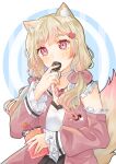  animal_ear_fluff animal_ears anime_coloring blush breasts candy commission cream food fox fox_ears fox_girl fox_tail indie_virtual_youtuber livestream myuumarie original school_uniform tail 