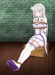  1girl absurdres bdsm bondage bound emilia_(re:zero) full_body highres re:zero_kara_hajimeru_isekai_seikatsu rope silver_hair sitting skirt solo tied_up_(nonsexual) violet_eyes 