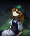  apron black_headwear blonde_hair blue_eyes bow buttons collar collared_shirt cookie_(touhou) crying depressed green_bow hair_bow hair_ornament hairclip jigoku_no_soko_de_coffee_wo_nomu_neko kirisame_marisa sad shirt tears touhou white_apron white_shirt yurina_amado 